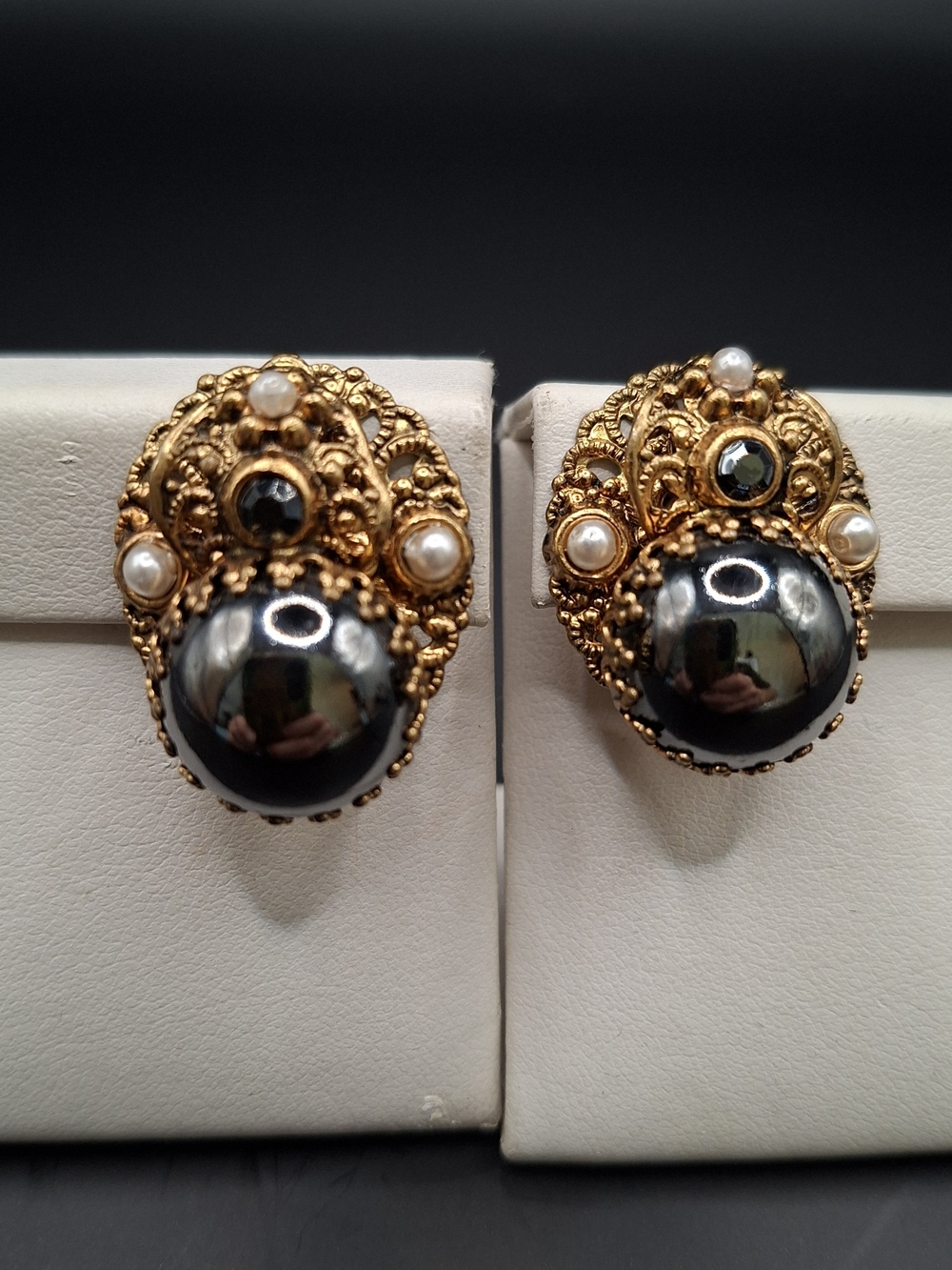West Germany Filigree Pearl Accent Earrings